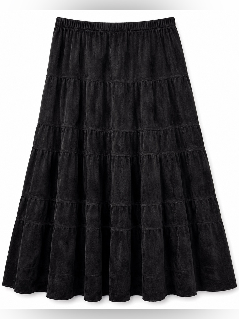 Vintage Tantrums Black Faux Suede Tiered Midi Skirt L Boho Gothic